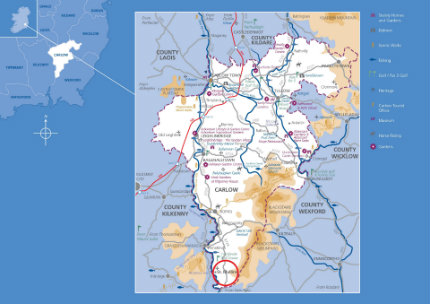 Carlow county map with St Mullins location